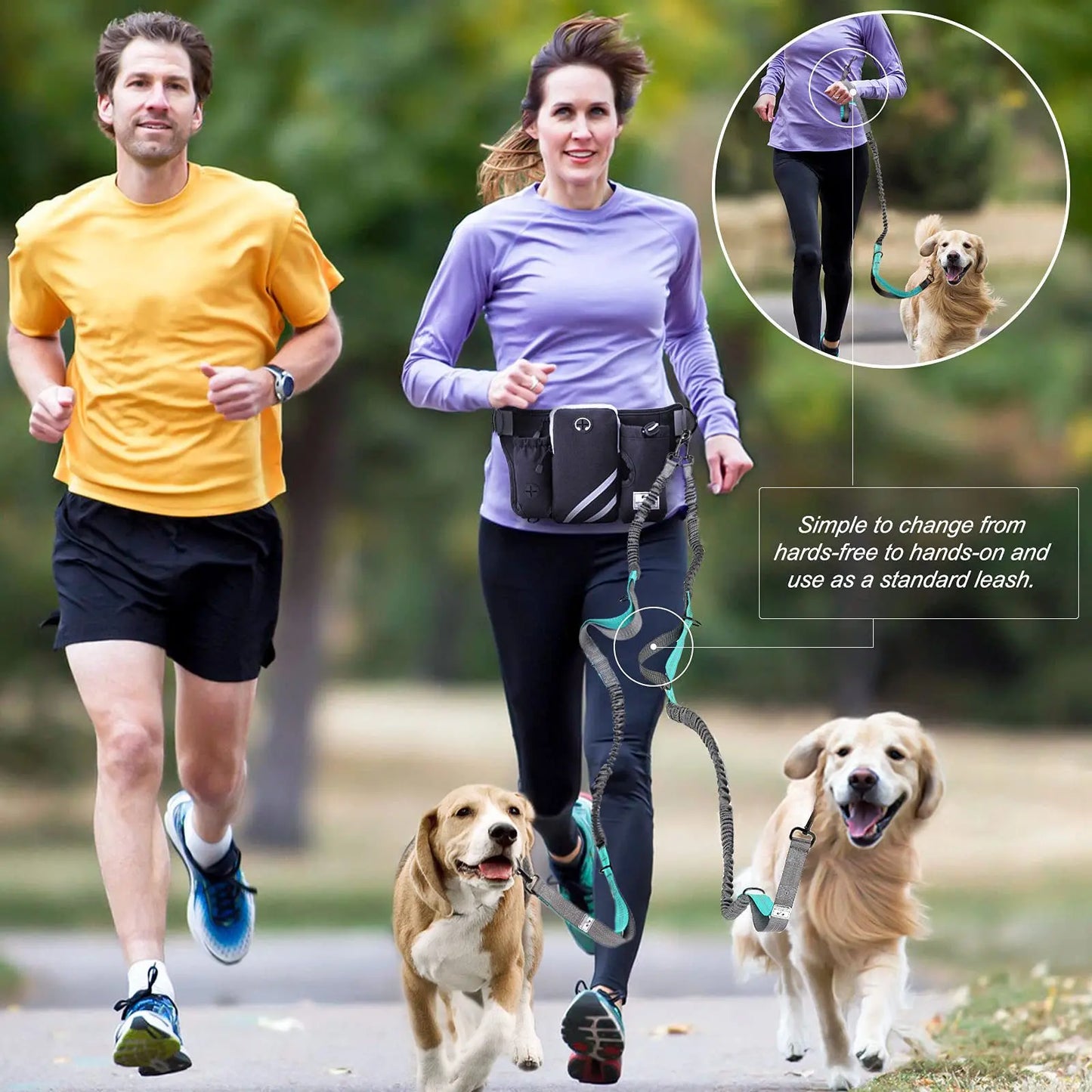 Retractable Hands Free Dog Leash with Adjustable Waist Belt (Available for 2 Dogs)